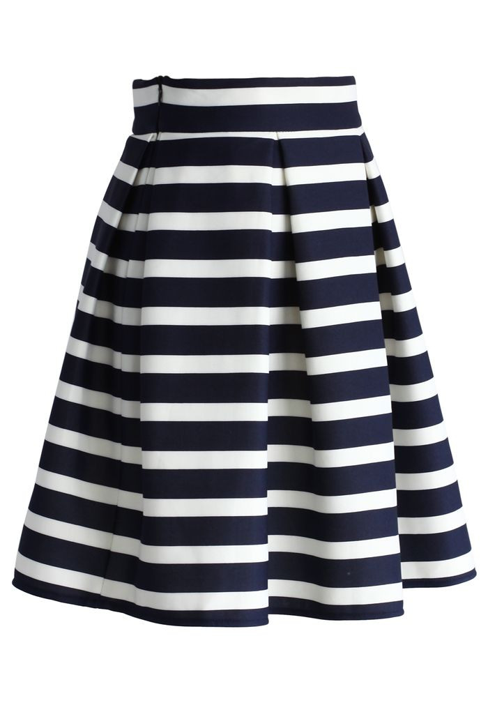 Adorable Stripe Pleated A-Line Midi Skirt | Chicwish