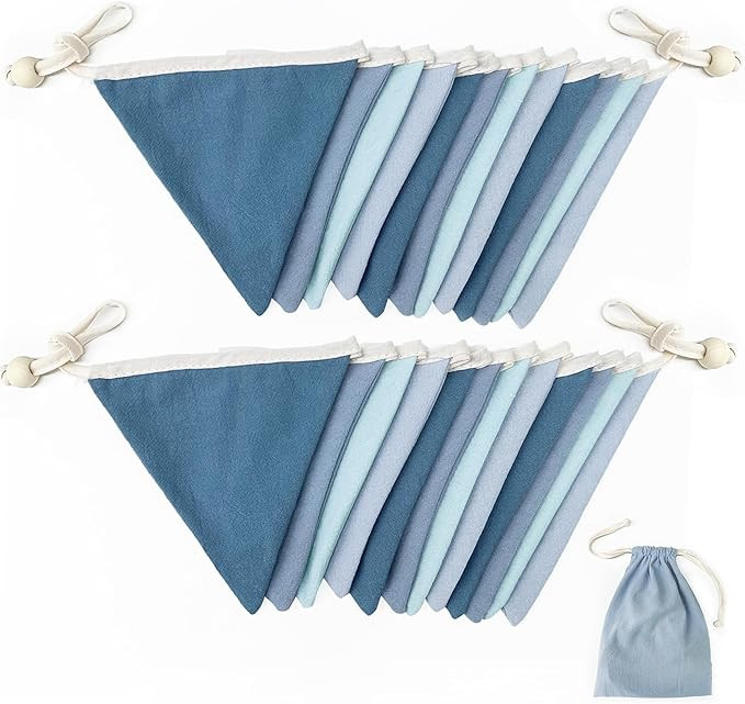 2 Strings Blue Pennant Banner Flags Nursery Garland Royal Linen Fabric Triangle Bunting Streamers... | Amazon (US)