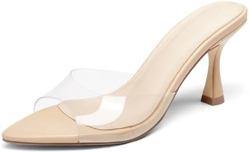 Coutgo Womens Heeled Mules Pointed Peep Toe High Heels Slip On Backless Mule Sandals Dress Shoes | Amazon (US)