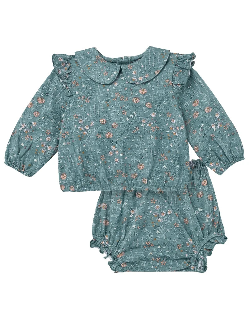 Modern Moments by Gerber Baby Girl Bloomer Outfit Set with Ruffle, 2-Piece, Sizes 0/3 Months - 24... | Walmart (US)