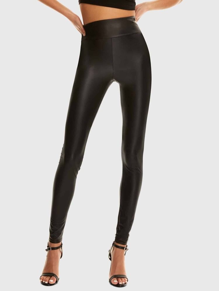 Wide Waistband Faux Leather Leggings | SHEIN