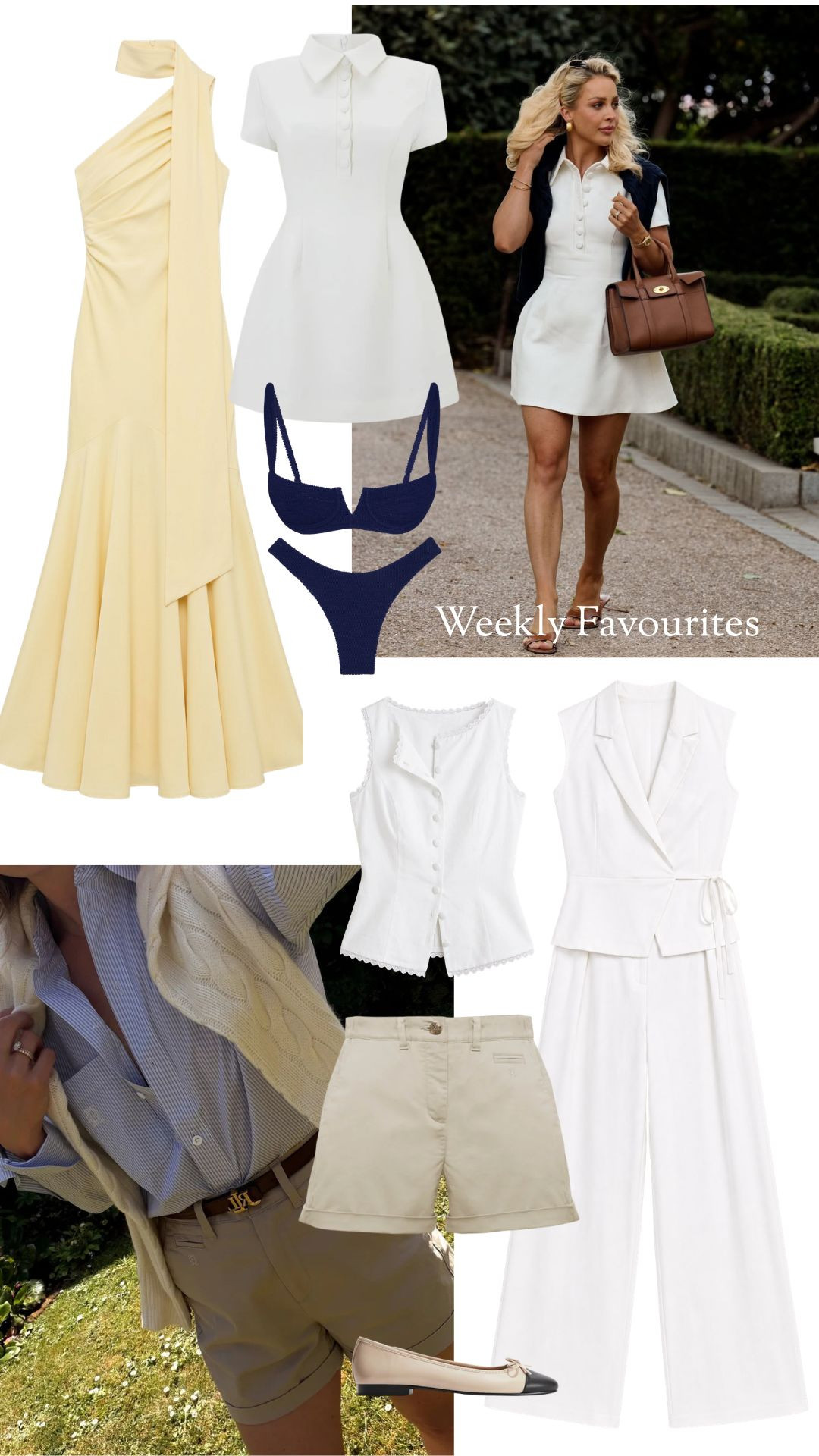 Weekly Favourites Edit 🤍 

Neutral Summer Wardrobe, Butter Yellow Maxi Dress, Occasion Dress, White Mini Dress, Navy Bikini Set, White Tailored Jumpsuit, Chino Shorts, Ballet Flats, Capsule Summer Wardrobe, Summer Style, Summer Outfit 

 #LTKuk #LTKspring #LTKsummer