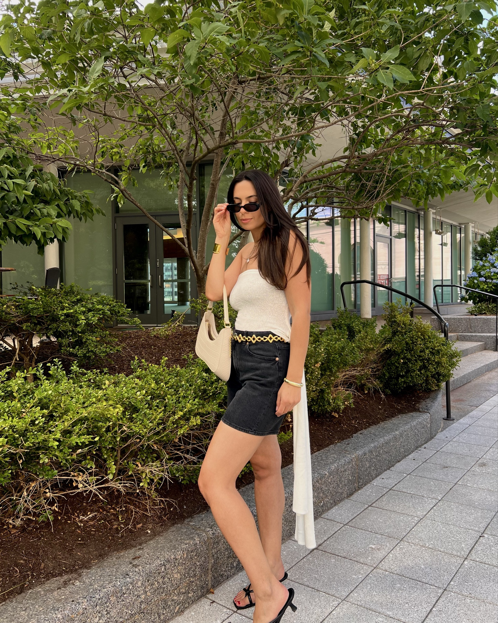 Summer ootn, weekend style, summer outfits, Friday night style, going out looks, summer ootd, tube top, tube top outfit, denim shorts, minimal style, neutral aesthetic 


#LTKFindsUnder100 #LTKSaleAlert