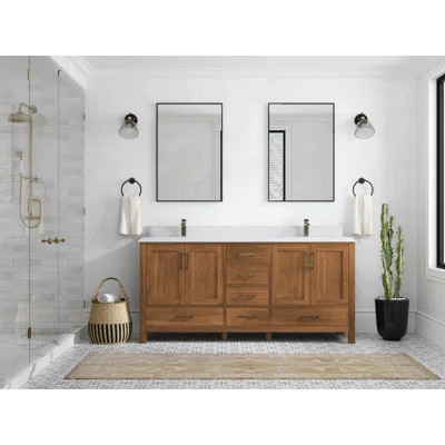 72 In. W X 22 In. D Malibu Teak Double Sink Bathroom Vanity In Golden Teak | Wayfair North America