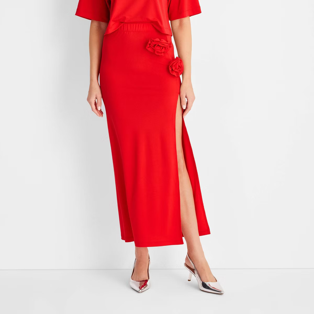 Women's High-Rise Rosette Ankle Skirt - Future Collective Red | Target
