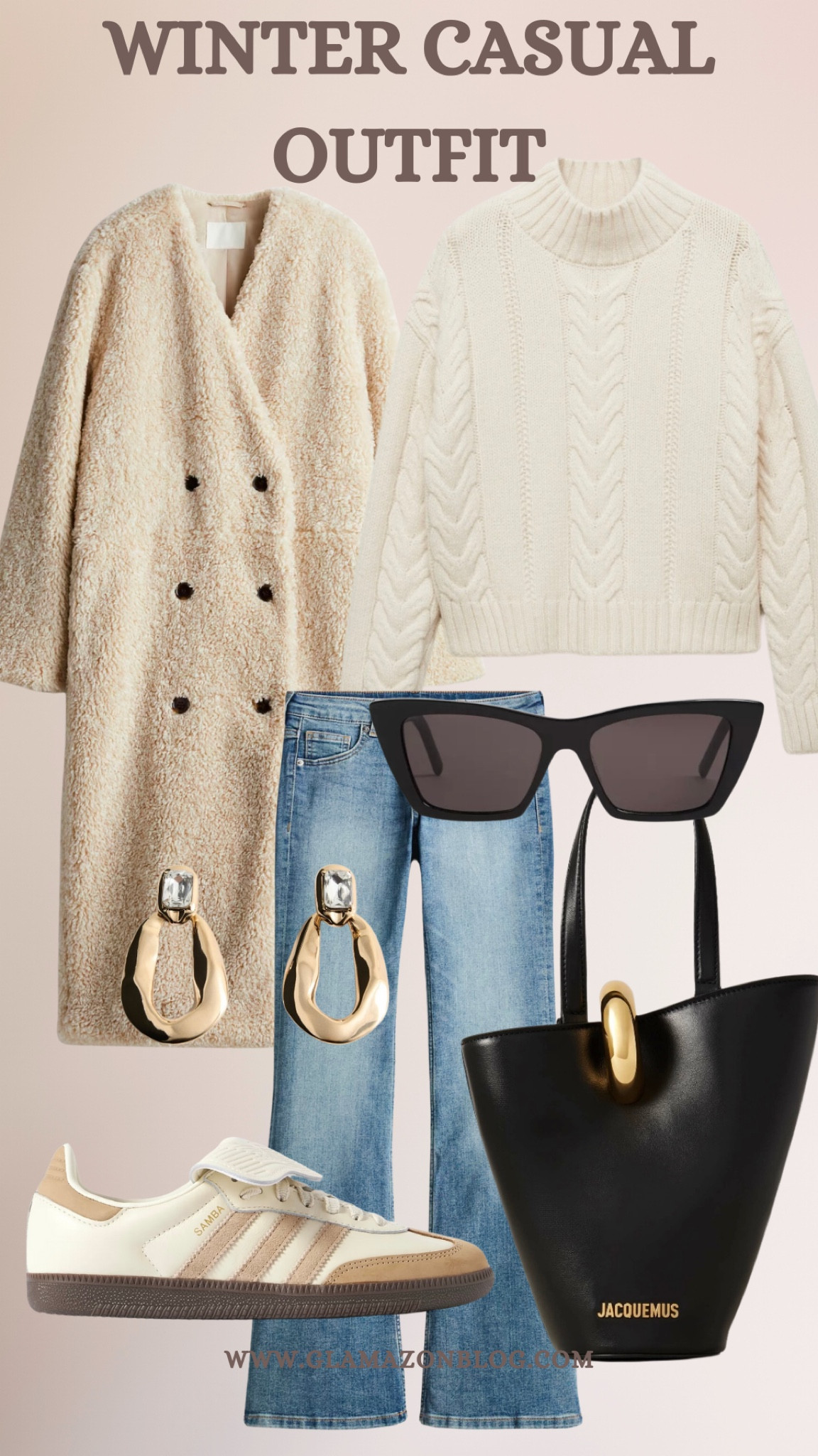 Winter outfit, Jacquemus bag, jumper, teddy coat, cream coat, ysl mica, ysl sunglasses, cat eye sunglasses, warm outfit, smart casual 

#LTKuk #LTKwinter #LTKeurope