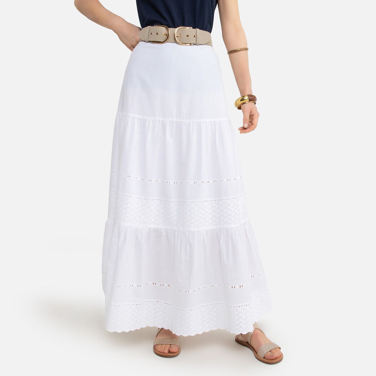 Broderie Anglaise Maxi Skirt in Cotton with Tiers | La Redoute (UK)