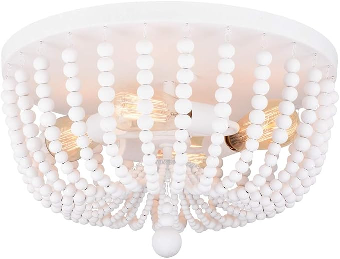 Alice House 18" Flush Mount Light, Rustic White Wood Bead Chandelier, 4 Light Ceiling Light for E... | Amazon (US)