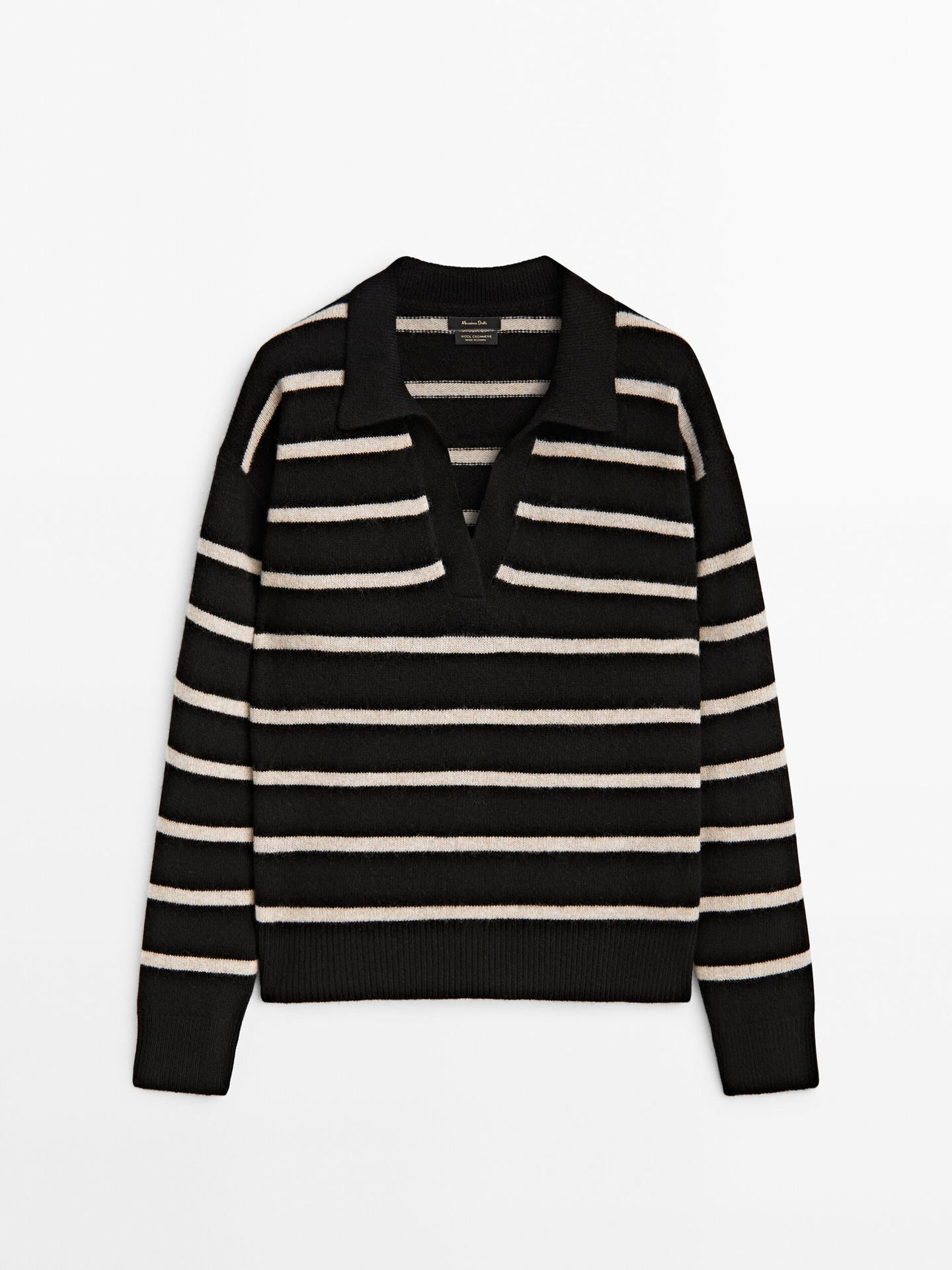 Striped wool/cashmere blend knit polo sweater | Massimo Dutti UK