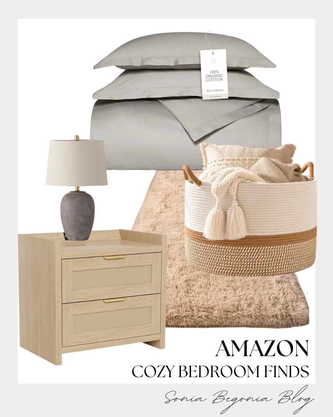 Create the ultimate relaxing sanctuary with these Amazon cozy bedroom finds! 🛏️

Featuring 100% organic cotton bedding, a light wood nightstand, a textured ceramic lamp, plush shag rug, and a woven storage basket with soft tassels. ✨

#AmazonHome #CozyBedroom #LTKhome #BedroomDecor #HomeStyling #InteriorInspo

#LTKHome #LTKSeasonal