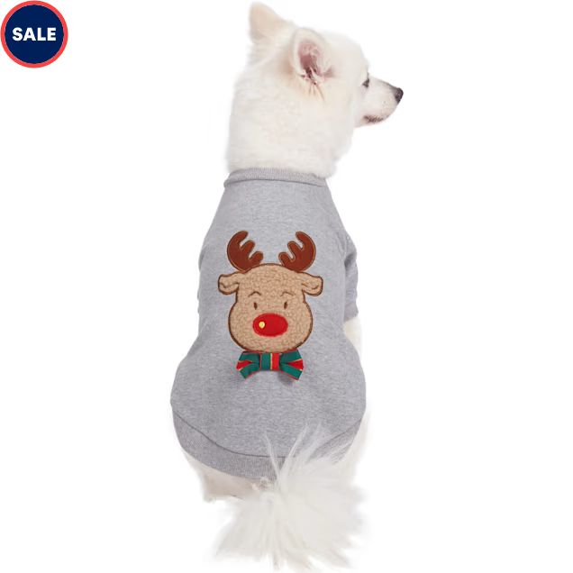 Blueberry Pet Reindeer Cotton, Polyester Christmas Applique Embroidery Dog Sweatshirt, Medium | Petco