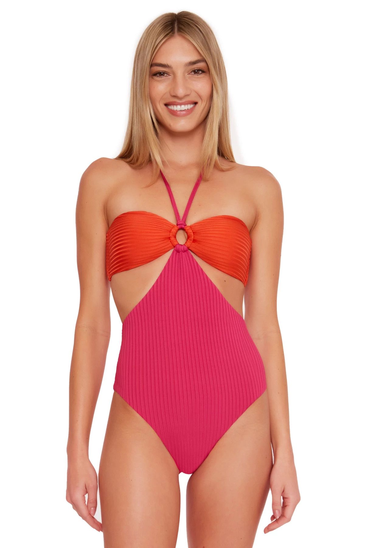Textured Bandeau Cutout One Piece Swimsuit | Everything But Water