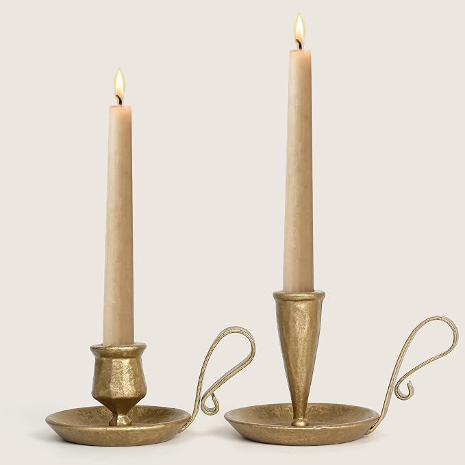 Set of 2 Iron Taper Candle Holders Antique Brass Finish Vintage | Hand Forged Candlestick Stand f... | Amazon (US)