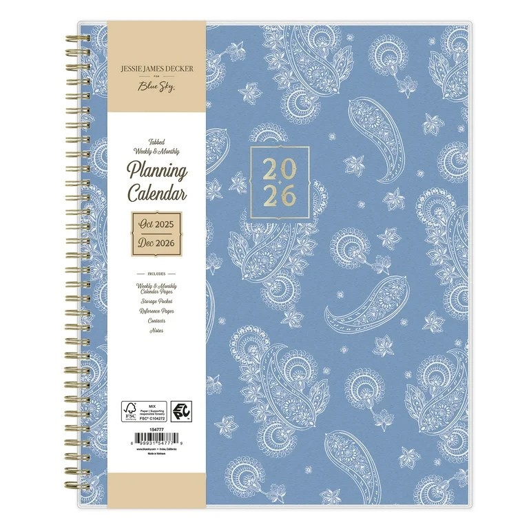 Jesse James Decker for Blue Sky Monthly Weekly Large Planner (8.5" x 11") Paiselee 15-Month Octob... | Walmart (US)