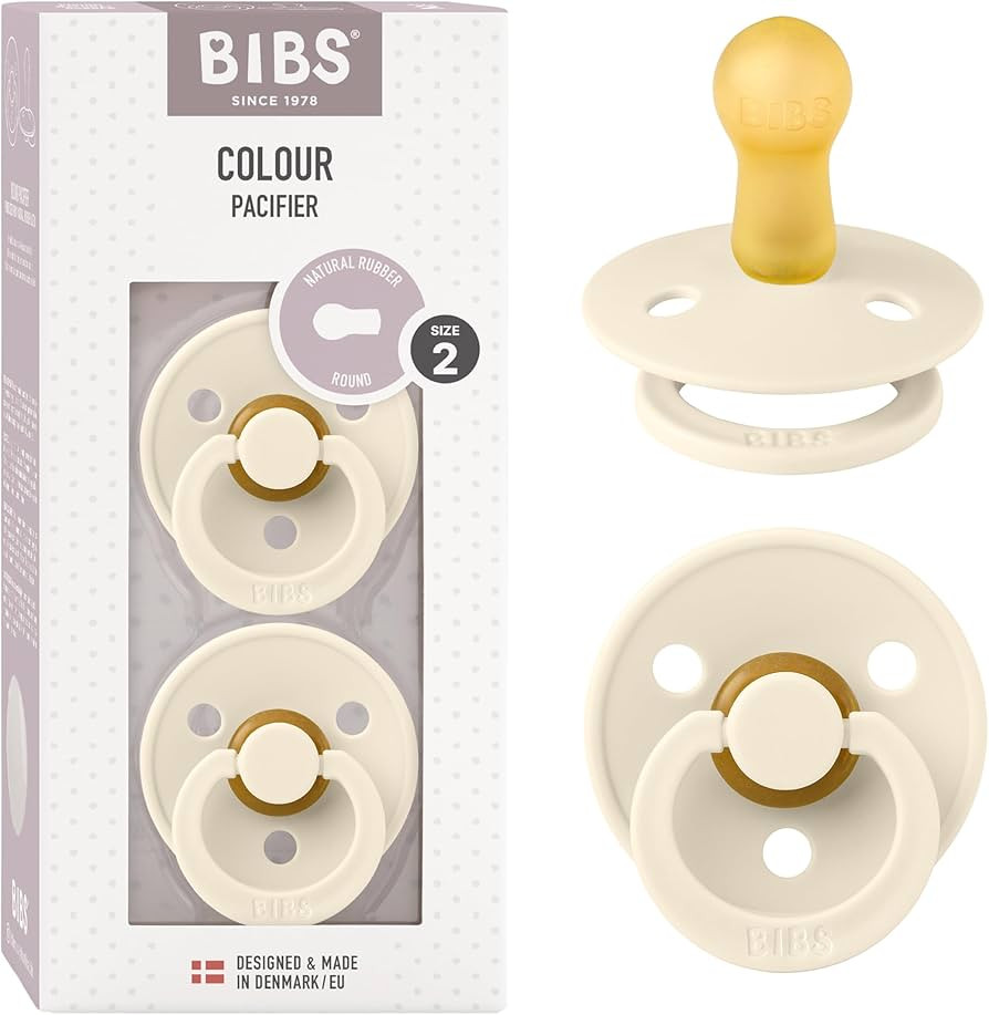 BIBS Pacifiers | Natural Rubber Baby Pacifier | Set of 2 BPA-Free Soothers | Made in Denmark | Iv... | Amazon (US)