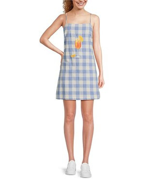 Gingham Graphic Cocktail Print Square Neckline Sleeveless Mini Dress | Dillard's