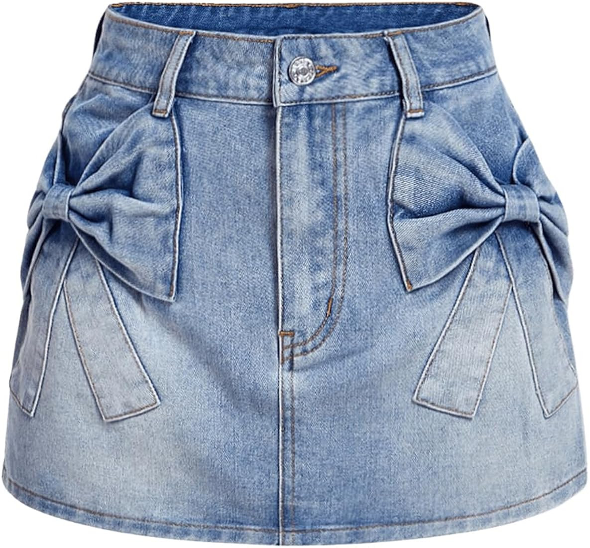 SHENHE Women's Denim Mini Skirt Bowknot Straight Jean Skirt Summer Cute Mini Skirts | Amazon (US)