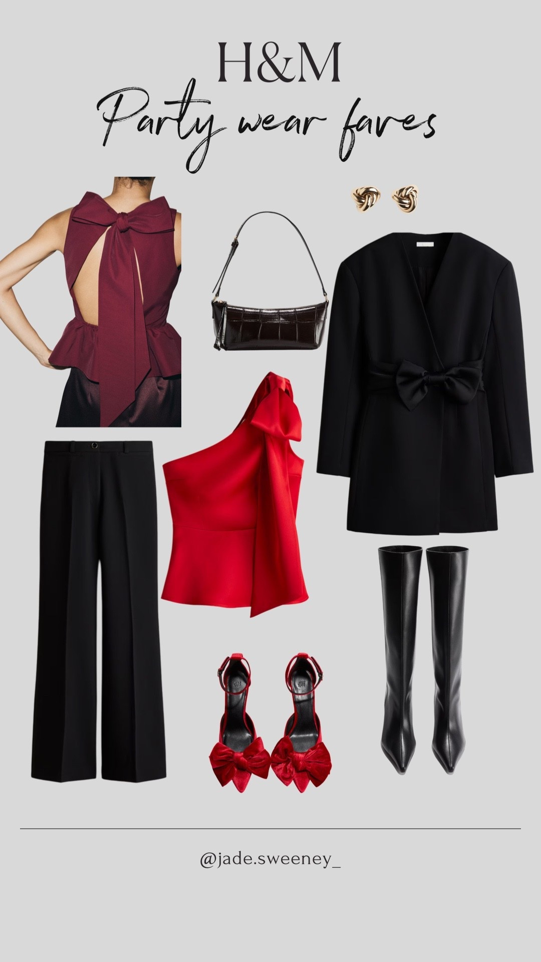 H&M partywear is amazing right now! Here’s a few of my top picks if your looking for that perfect Christmas party outfit ❤️ 

Bow top, red bow top, burgundy wine bow peplum top, bow blazer dress, knee height black boots, formal tailored trousers, red bow shoes, chunky gold earrings, black evening handbag

#LTKstyletip #LTKfestive #LTKpartywear