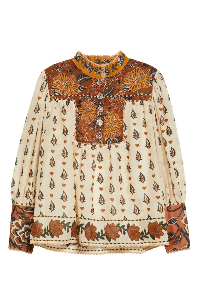 Ainika Floral Print Cotton Popover Blouse | Nordstrom