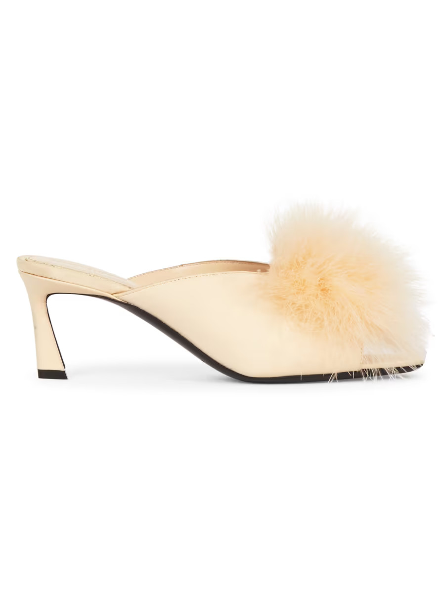 Mae Mules In Crepe Satin With Feathers | Saks Fifth Avenue