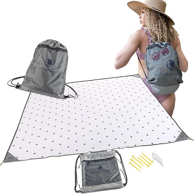 POP 'N GO Water Repellent Picnic Blanket - 7 x 7 ft Camping Blankets w/ Sand and Ground Stakes, T... | Amazon (US)