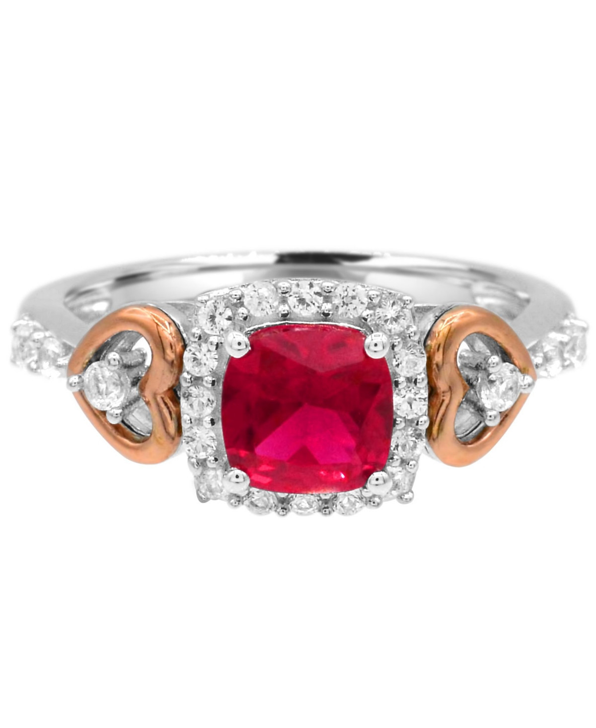 Women's 14K Rose Gold Plated Heart Ring in Sterling Silver - Red | Macy's