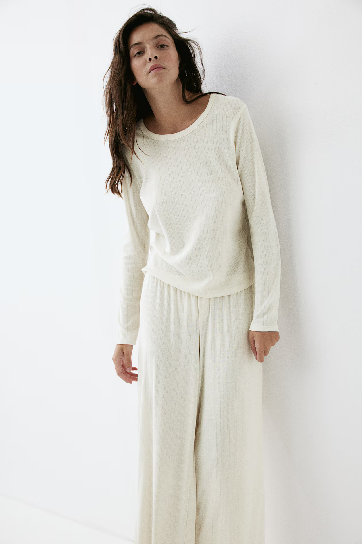 Pointelle jersey pyjamas - Cream - Ladies | H&M GB | H&M (UK, MY, IN, SG, PH, TW, HK)