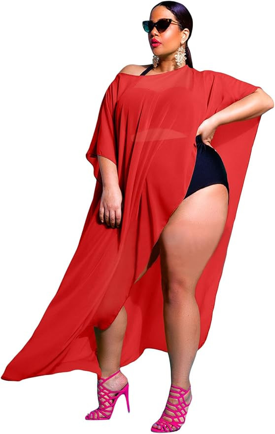 Prime Leader Sea Blue Draped Plus Size Cover-up | Amazon (US)
