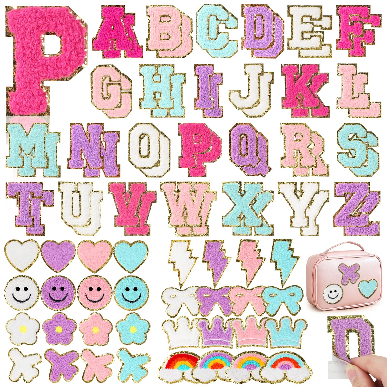 84 Pcs Chenille Letter Patches Self Adhesive for Backpacks,Geegomix Chenille Patches Iron on Lett... | Amazon (US)