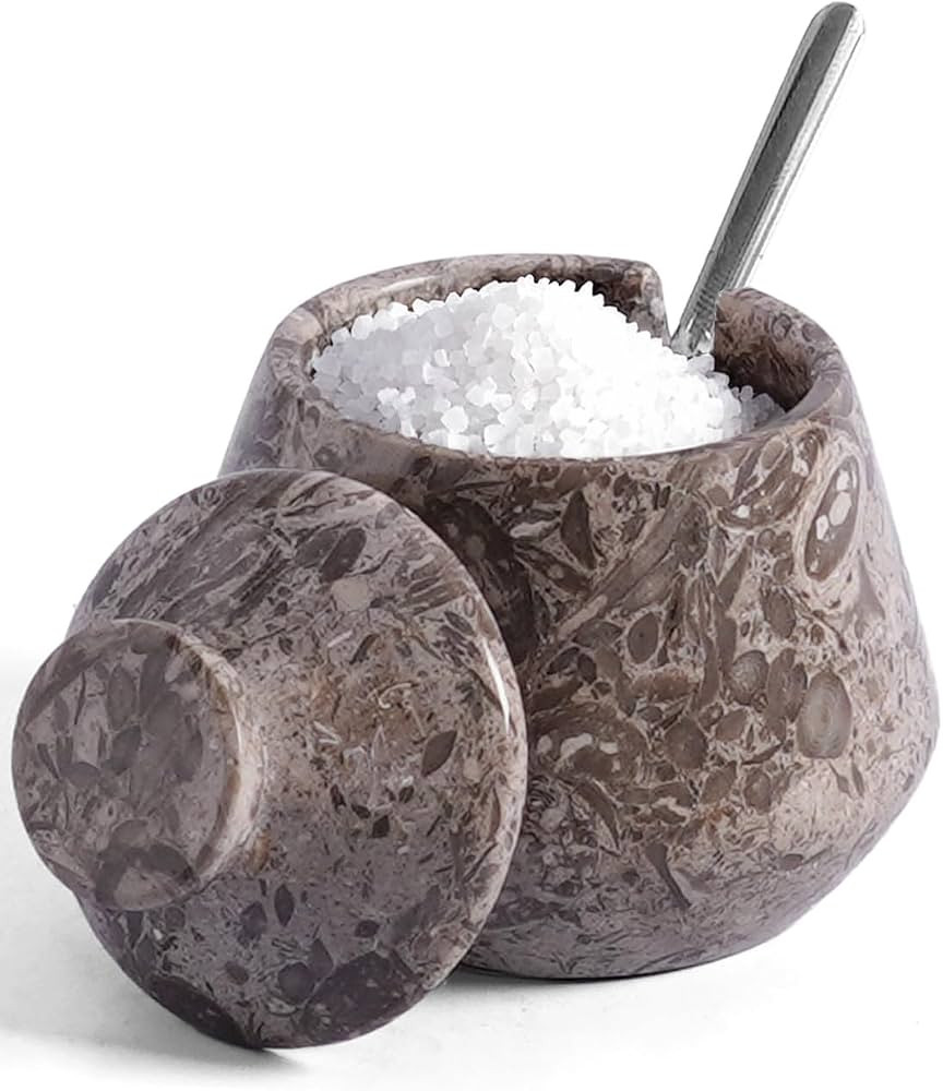 Earthen Crafts Marble Salt Cellar, Small 3" with Lid & Spoon Oceanic | Amazon (US)