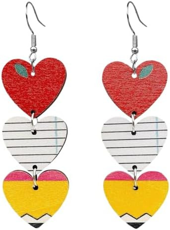 Creative Teacher Student Dangle Earrings Wooden Book Pencil Ruler Globe Scissors Dangle Earrings ... | Amazon (US)
