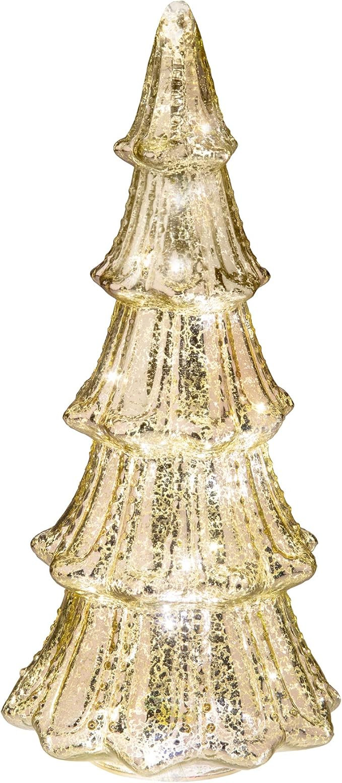 Haute Decor 14 Inch Battery Operated Lighted Mercury Glass Gold Christmas Tree with Built-in Time... | Amazon (US)