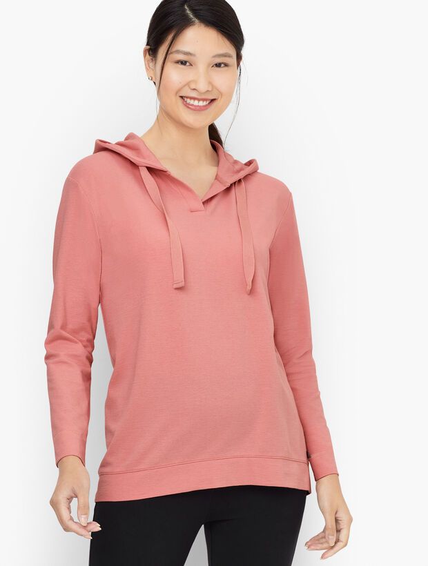 V-Neck High-Low Hooded Pullover | Talbots