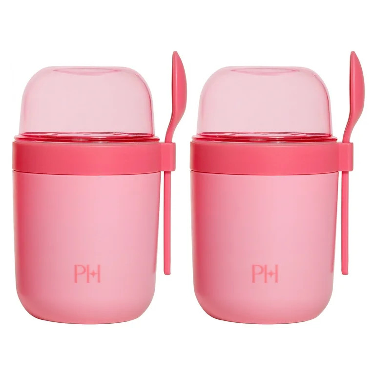 Paris Hilton Snack Cup Set, 2-Pack, 3 Compartments, Leak-Proof Base, Includes Spoon, Pink | Walmart (US)
