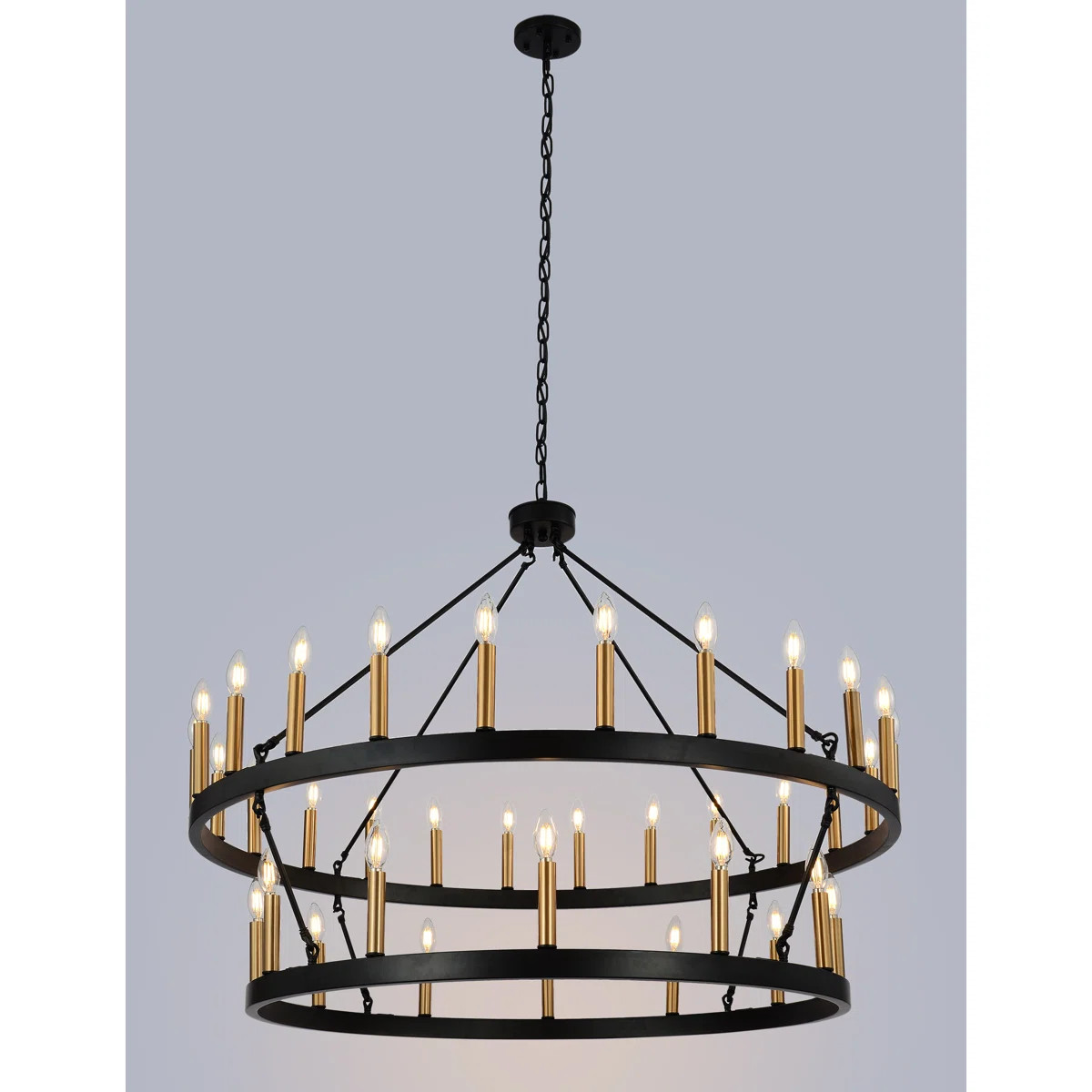 Anacia 2-Tier 36 - Light Farmhouse Chandelier with Adjustable Height Candle Wagon Wheel Chandelie... | Wayfair North America