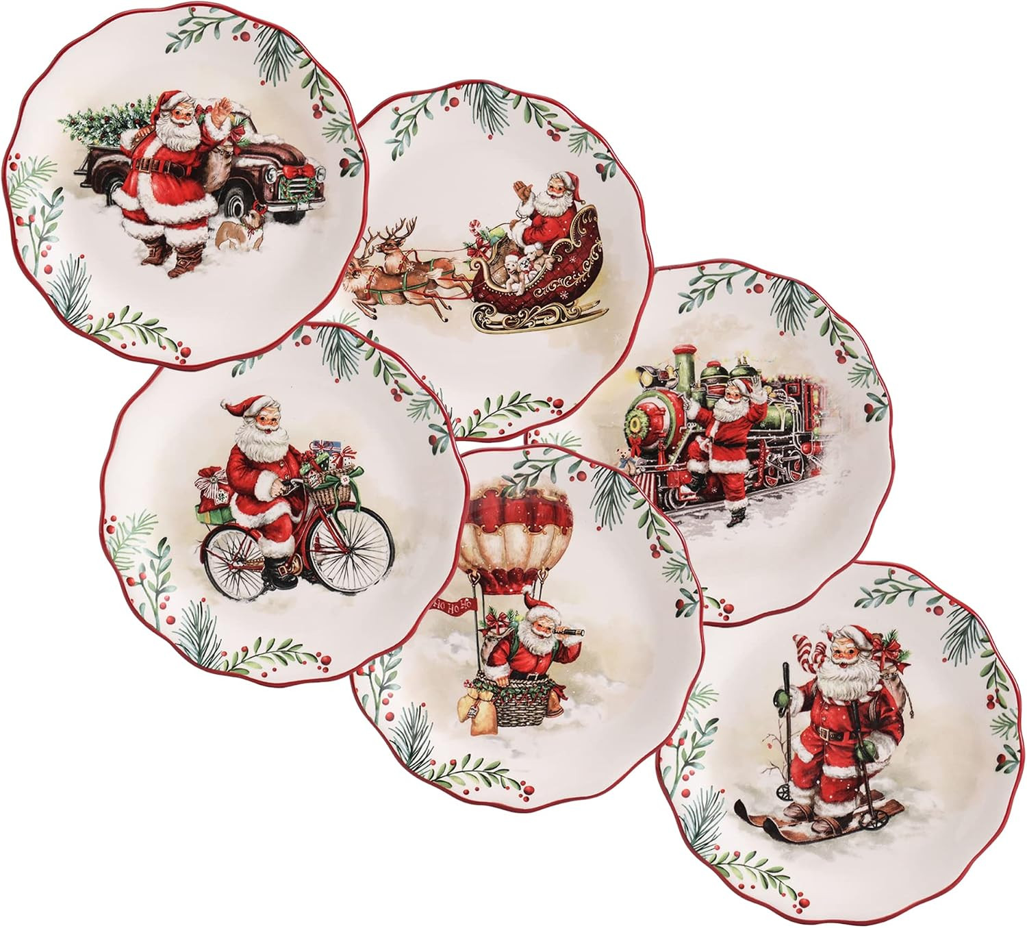 Bico Santa On The Way Scalloped Appetizer Plates Set of 6, 6 Inch Small Ceramic Dessert Plates for Snacks, Salad, Tablescape, Microwave and Dishwasher Safe, Gift for Housewarming and Thanksgiving | Amazon (US)