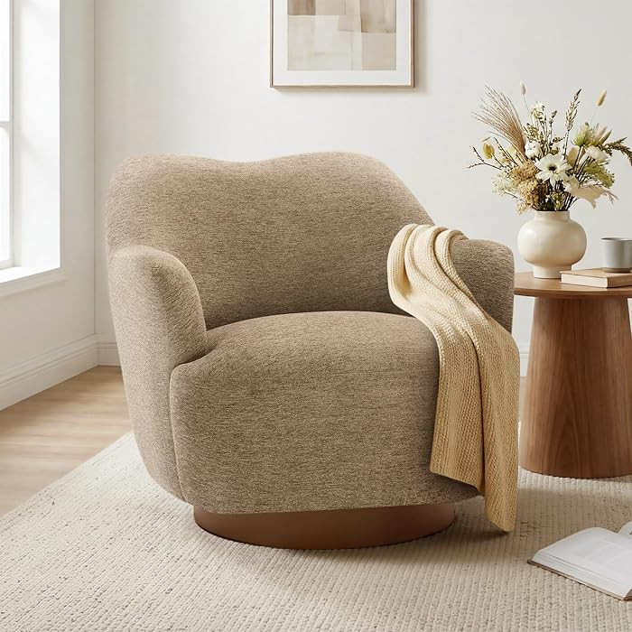 KISLOT, Swivel Accent Chair, Modern Arm Chair with Wooden Base, Sand | Amazon (US)