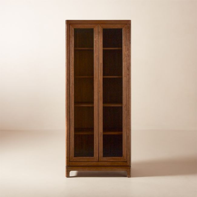 Truman Acacia Wood and Glass Door Tall Cabinet | CB2