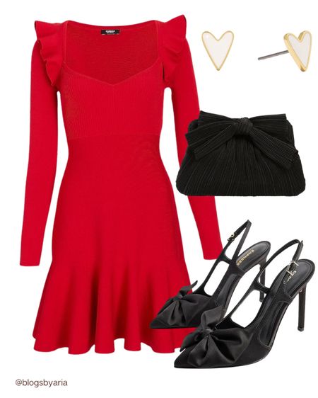 The perfect red date night dress paired with black heels and clutch. Sweetheart sweater dress also comes in black  Valentines date night look. Valentines style valentines outfit idea. Date night dress. Sweater dress. Black clutch. Black handbag  

#LTKFind #LTKSeasonal #LTKstyletip