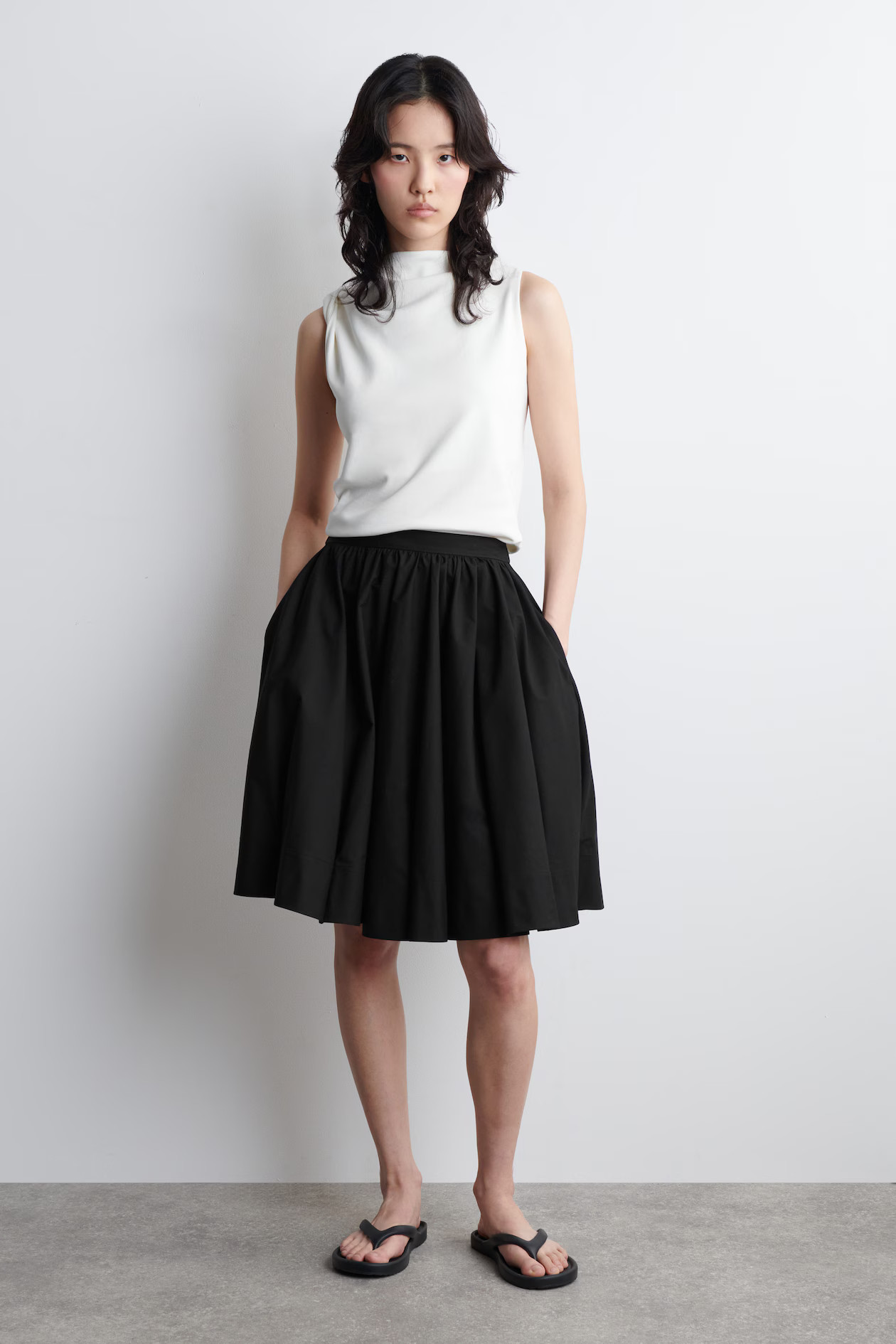 PINTUCKED COTTON MIDI SKIRT - BLACK | COS | COS UK