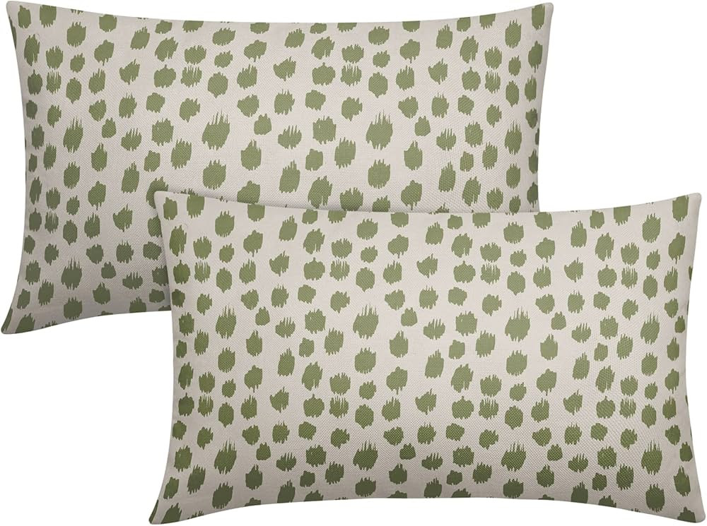 Sage Green Cream Pillow Covers 12x20 Set of 2 Boho Design Polka Dot Throw Pillows Modern Brush St... | Amazon (US)