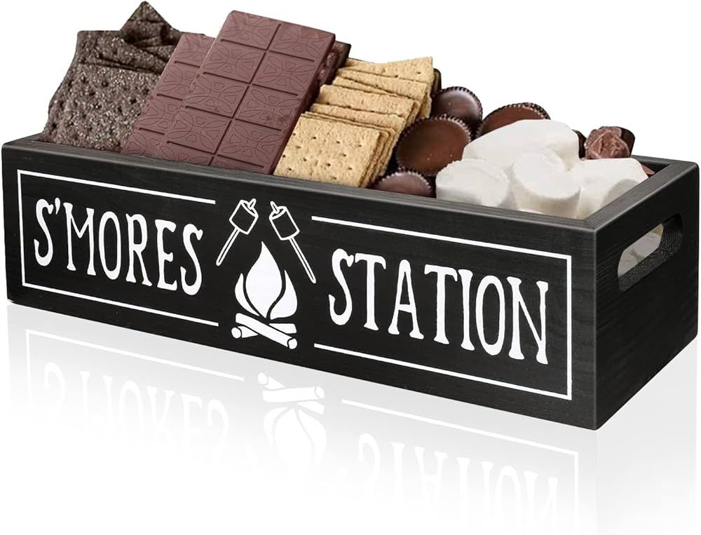 S'mores Station Box - Wooden Smores Bar Holder Caddy Tray Kit with Handles, Farmhouse Kitchen Dec... | Amazon (US)