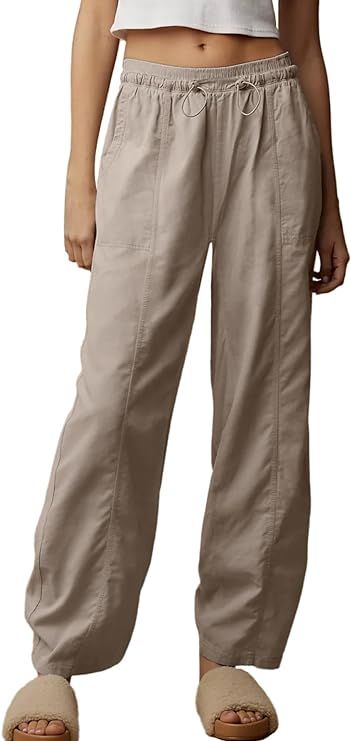 Simplee Womens Parachute Pants Elastic Waist Cargo Pants Drawstring Wide Leg Pants Baggy Y2k Pant... | Amazon (US)