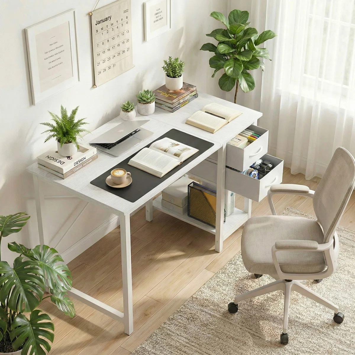 47" Modern Computer Desk with 2 Storage Drawers & X-Frame Support | Wayfair North America