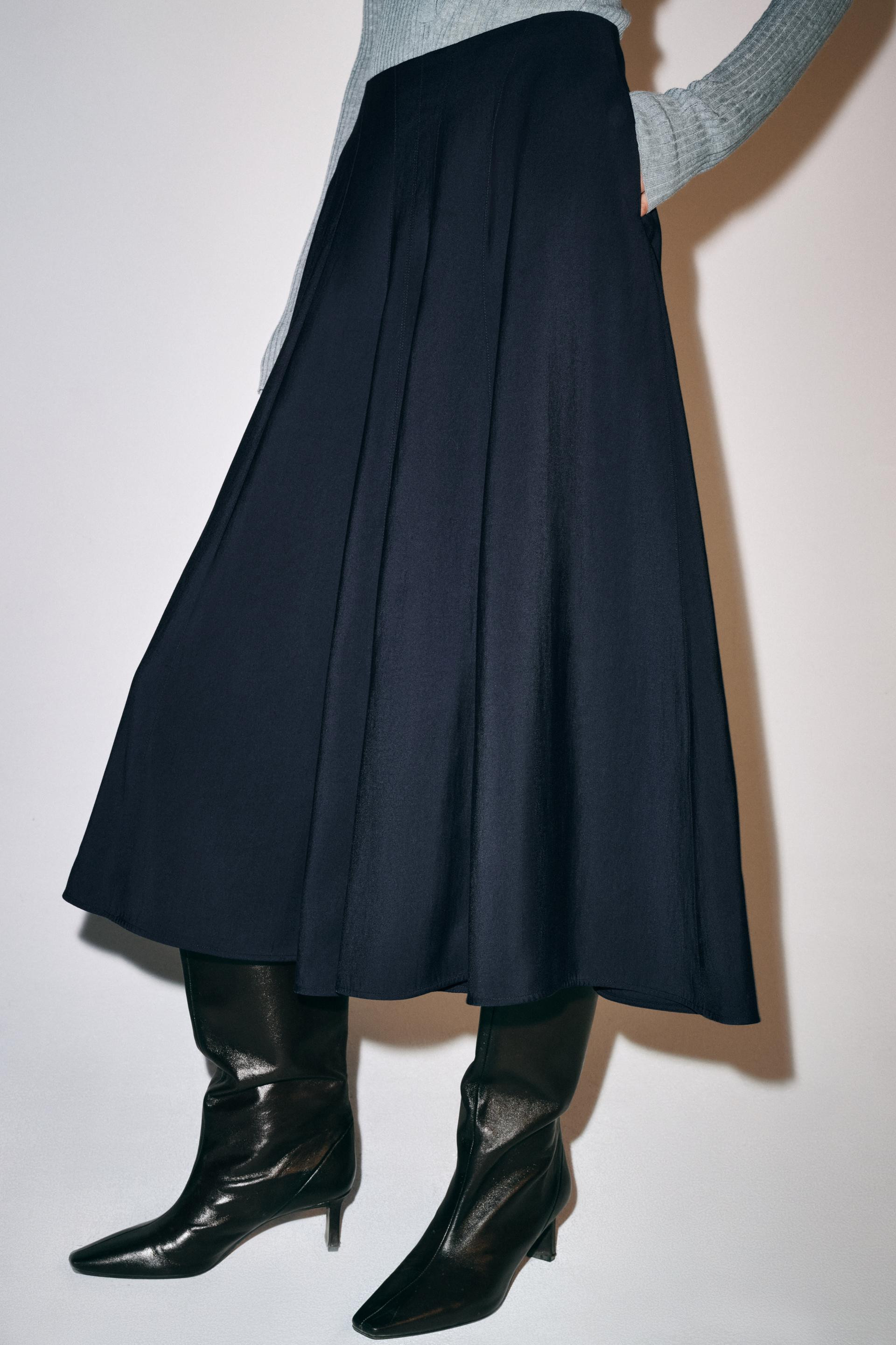Zara - Zw Collection Midi Skirt - Navy Blue - S - Woman | Zara US