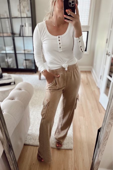 VIRAL cargo sweatpants are RESTOCKED and on SALE for $22  
They’re awesome! I got both colors, wearing small.
Henley is Amazon, I sized up! 
TARTE code: LAURENL

Trending. Casual loungewear. Fall outfit. 

#LTKSeasonal #LTKfindsunder50 #LTKsalealert