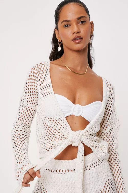 Crochet Tie Front Beach Cover Up Top | Nasty Gal (US)