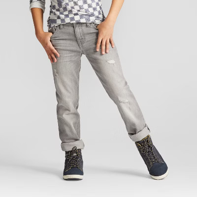 Boys' Destructed Straight Fit Denim Cat & Jack™ Gray Wash | Target