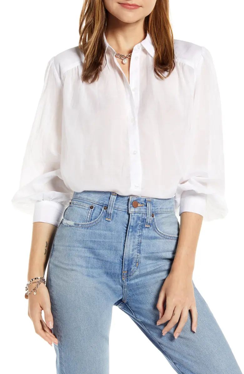 Sheer Button-Up ShirtSOMETHING NAVY | Nordstrom