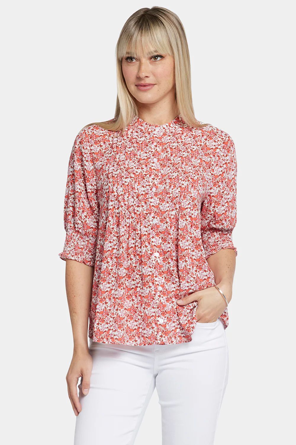 Pleated Short Sleeved Blouse - Pollyanna | NYDJ